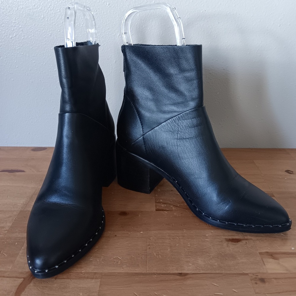 Treasure & Bond Ankle Boots Women 6.5 Black Leather Studded Block Heel Zipper